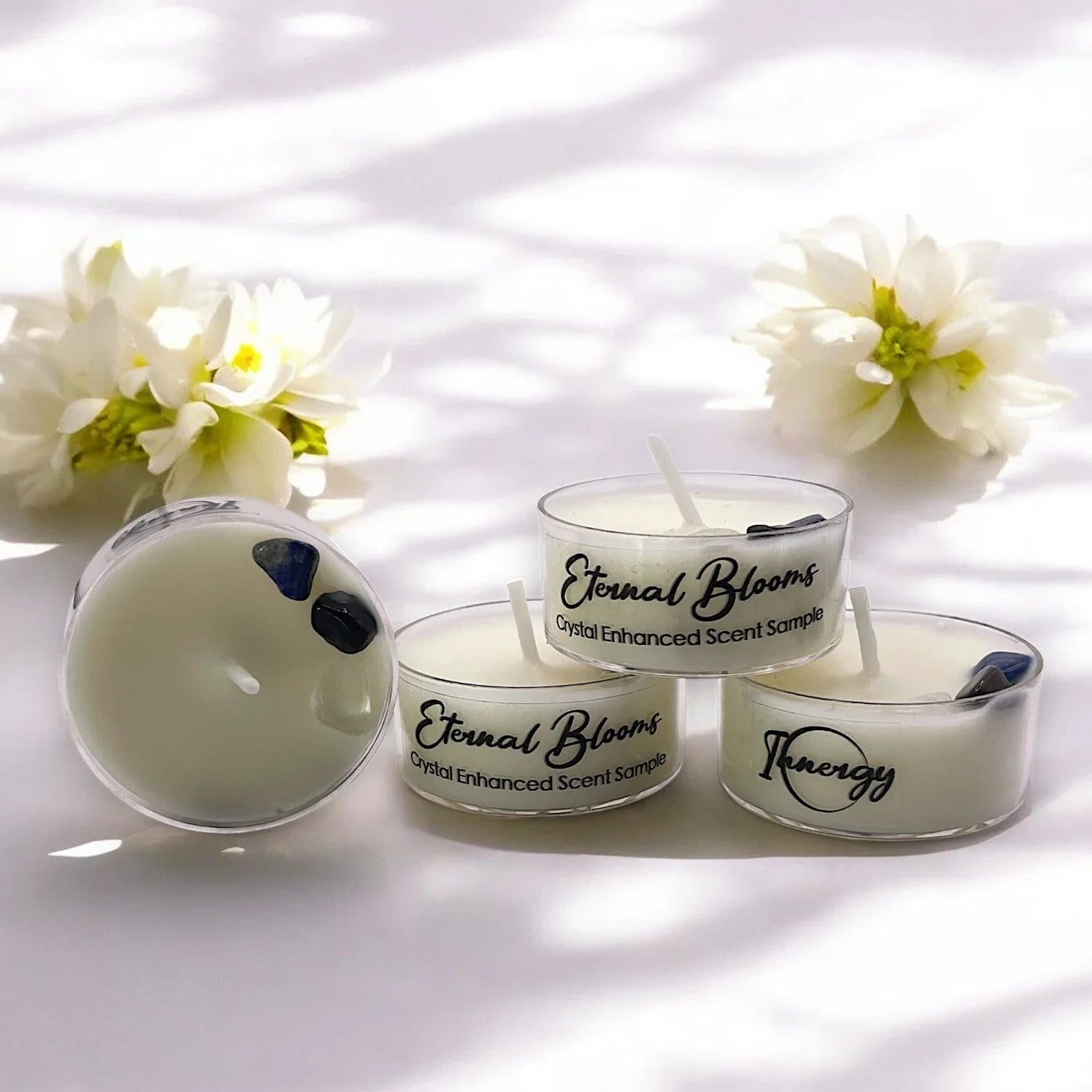 Crystal tea light candle in clear glass, coconut-soy wax, soft glow - House of Avana