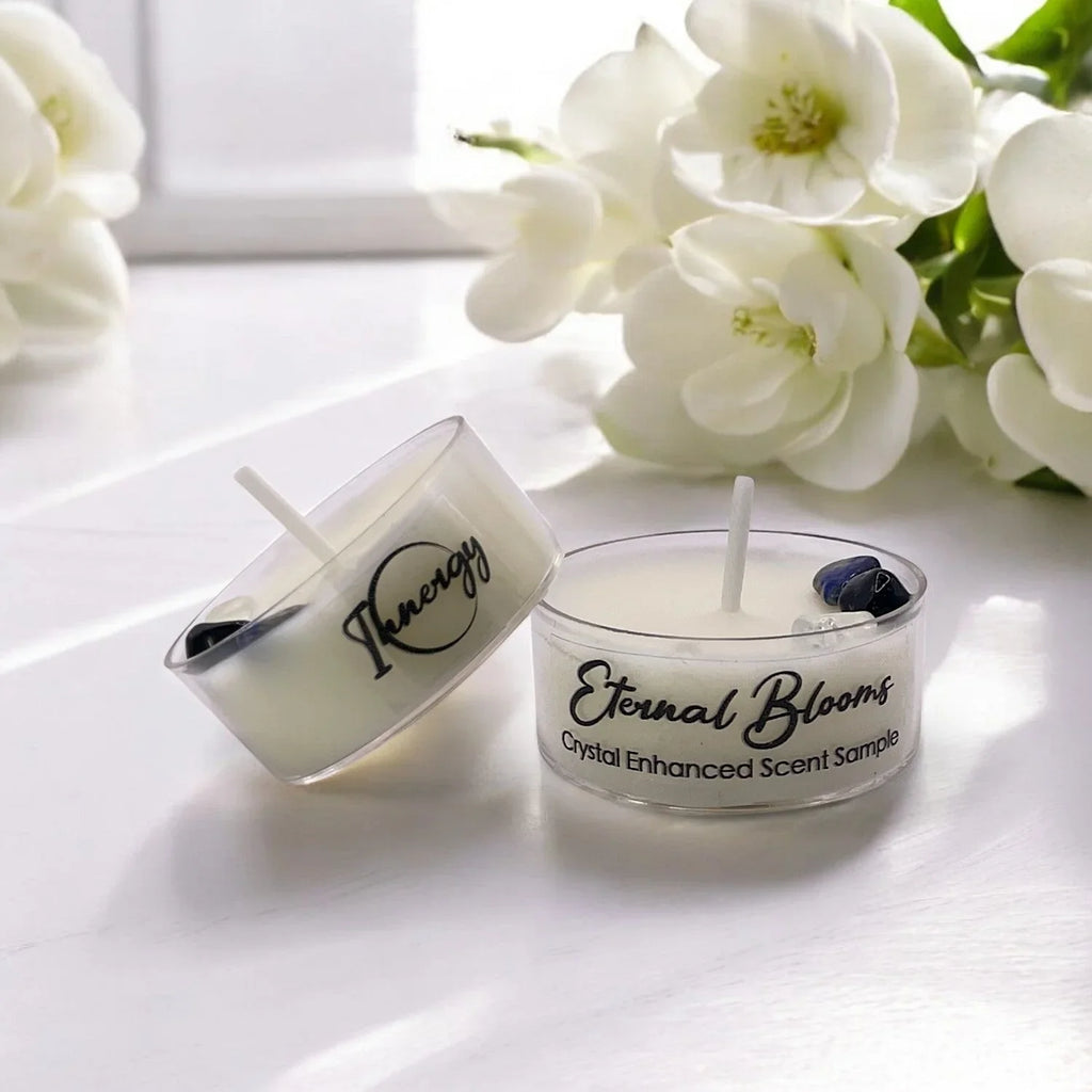 Eternal Blooms, Premium Coconut-soy Wax Tea Light Crystal Candle, 1oz, front view - House Of Avana