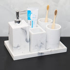 European Style 5-piece Bathroom Accessory Set with Faux Marble Design - Includes Soap Dispenser,... - House Of Avana