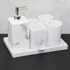 European Style 5-piece Bathroom Accessory Set with Faux Marble Design - Includes Soap Dispenser,... - House Of Avana