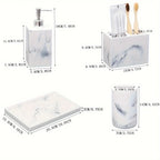 European Style 5-piece Bathroom Accessory Set with Faux Marble Design - Includes Soap Dispenser,... - House Of Avana