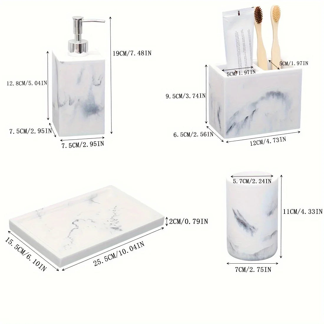 European Style 5-piece Bathroom Accessory Set with Faux Marble Design - Includes Soap Dispenser,... - House Of Avana