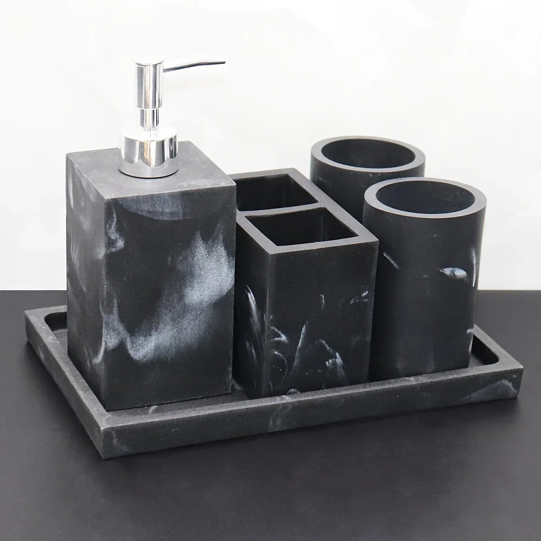 European Style 5-piece Bathroom Accessory Set with Faux Marble Design - Includes Soap Dispenser,... - House Of Avana