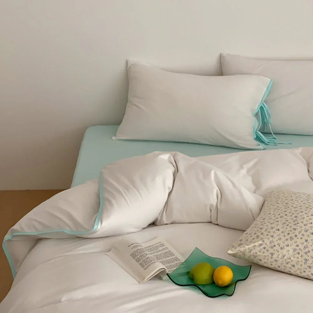 Evangeline Pastel Bow Tie Twill Bedding Set / Blue Ever Lasting