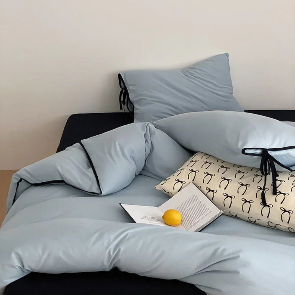 Evangeline Pastel Bow Tie Twill Bedding Set / Blue Ever Lasting