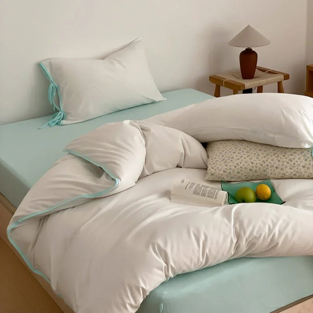 Evangeline Pastel Bow Tie Twill Bedding Set / Blue Ever Lasting
