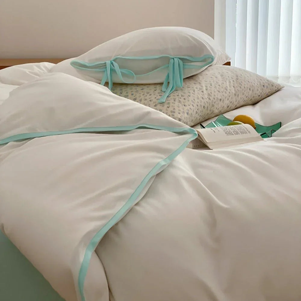 Evangeline Pastel Bow Tie Twill Bedding Set / Blue Ever Lasting