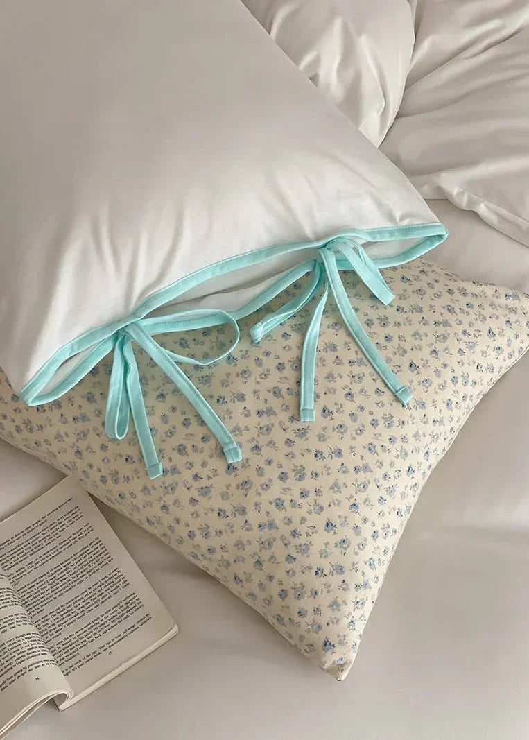 Evangeline Pastel Bow Tie Twill Bedding Set / Blue Ever Lasting