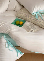 Evangeline Pastel Bow Tie Twill Bedding Set / Blue Ever Lasting