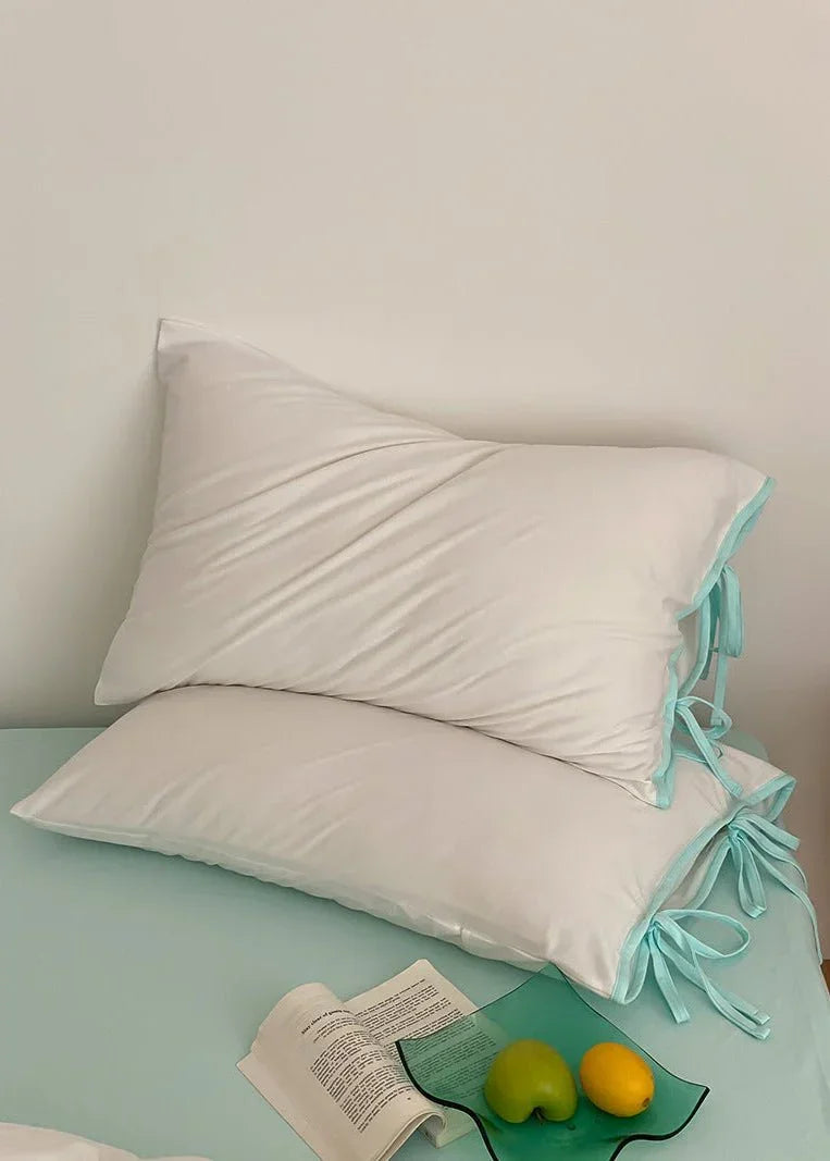 Evangeline Pastel Bow Tie Twill Bedding Set / Blue Ever Lasting
