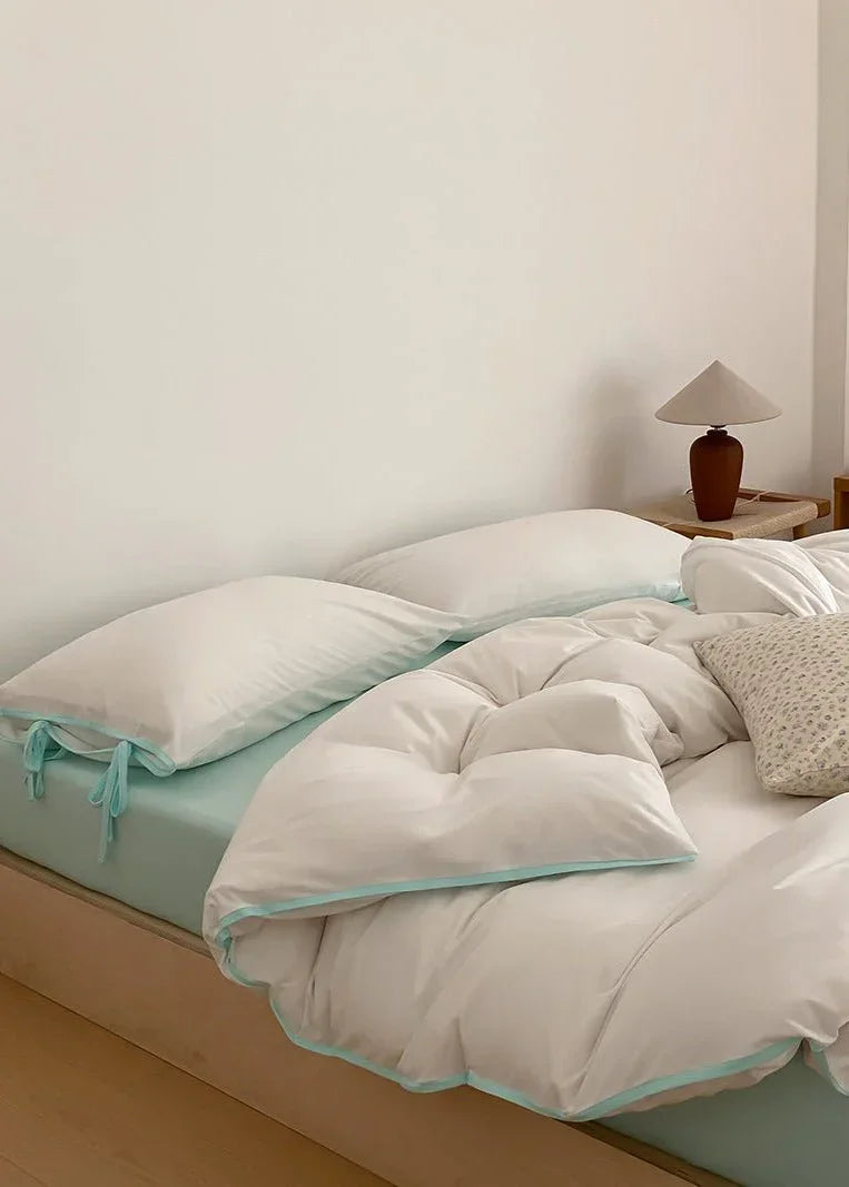 Evangeline Pastel Bow Tie Twill Bedding Set / Blue Ever Lasting
