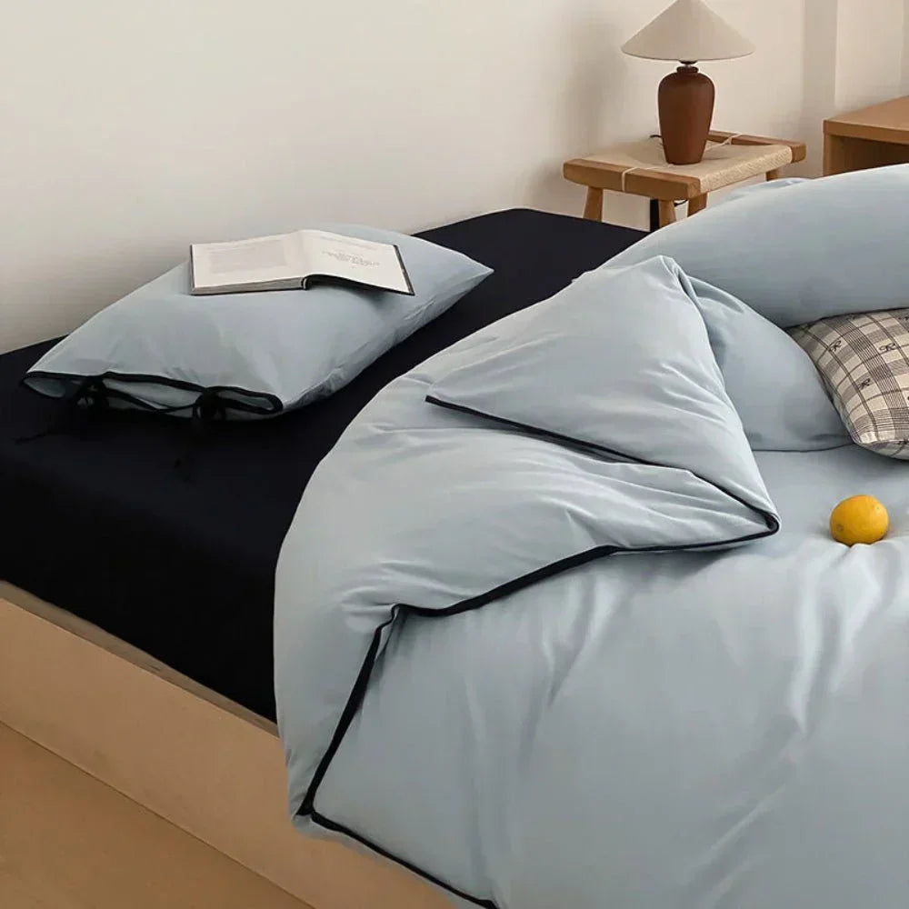 Evangeline Pastel Bow Tie Twill Bedding Set / Blue Ever Lasting