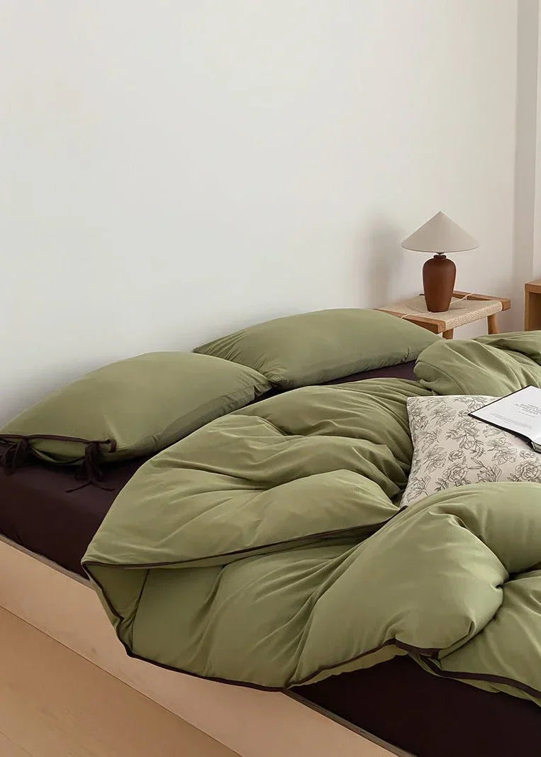 Evangeline Pastel Bow Tie Twill Bedding Set / Green Ever Lasting