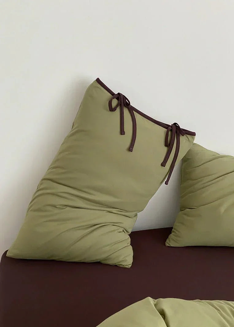 Evangeline Pastel Bow Tie Twill Bedding Set / Green Ever Lasting