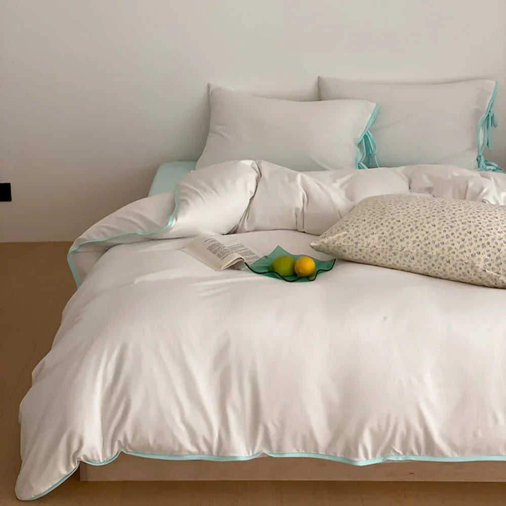 Evangeline Pastel Bow Tie Twill Bedding Set / Green Ever Lasting