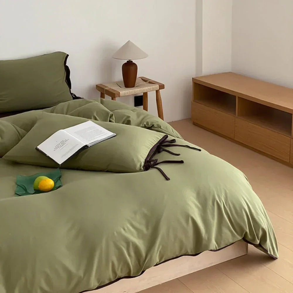 Evangeline Pastel Bow Tie Twill Bedding Set / Green Ever Lasting