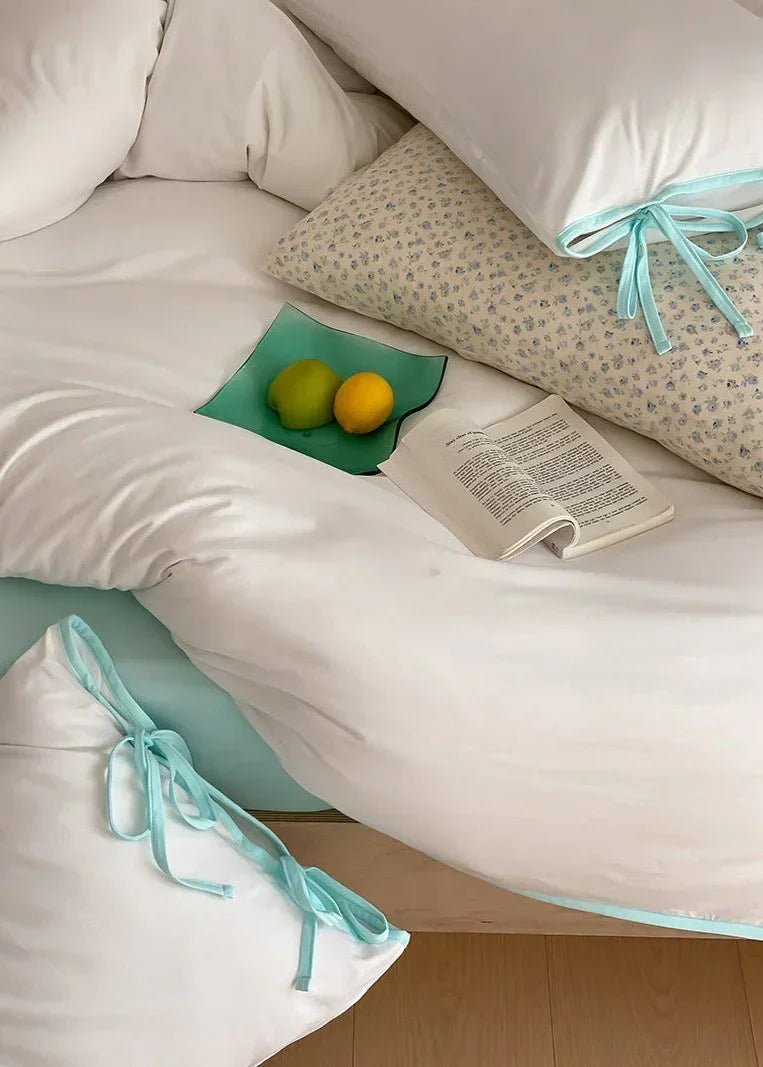 Evangeline Pastel Bow Tie Twill Bedding Set / Green Ever Lasting