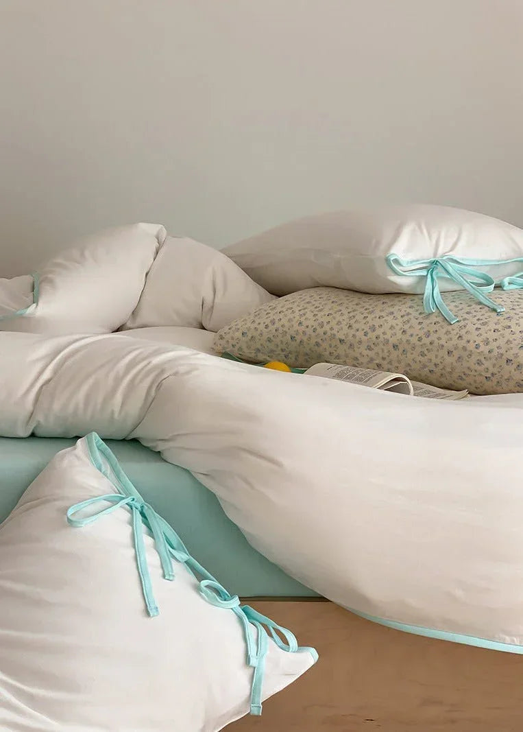 Evangeline Pastel Bow Tie Twill Bedding Set / Green Ever Lasting