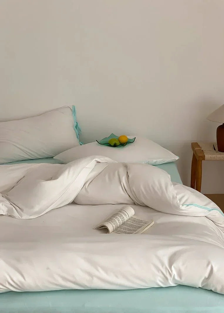 Evangeline Pastel Bow Tie Twill Bedding Set / Green Ever Lasting