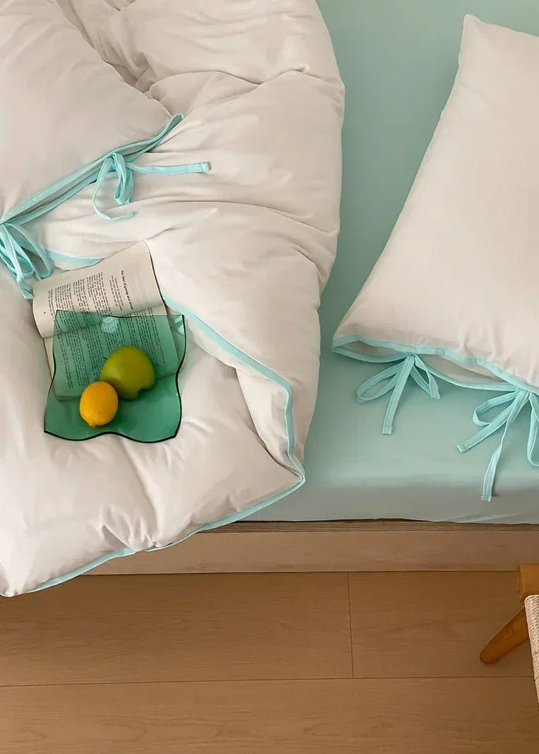 Evangeline Pastel Bow Tie Twill Bedding Set / Green Ever Lasting