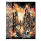 Explosive Golden Gate Cityscape Glass Wall Art – UV Printed Urban Abstract Panel-KAFCD061 Peony Atelier