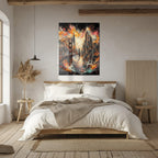 Explosive Golden Gate Cityscape Glass Wall Art – UV Printed Urban Abstract Panel-KAFCD061 Peony Atelier