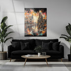 Explosive Golden Gate Cityscape Glass Wall Art – UV Printed Urban Abstract Panel-KAFCD061 Peony Atelier