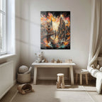Explosive Golden Gate Cityscape Glass Wall Art – UV Printed Urban Abstract Panel-KAFCD061 Peony Atelier
