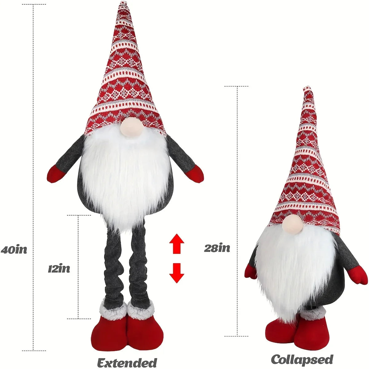 D-FantiX Extra Large 40" Standing Christmas Gnome - Scandinavian Tomte/Nisse Decoration with Retractable Spring Legs, Heavy-Duty Weighted Base, Red & Gray Nordic Colors - Indoor/Outdoor Holiday Decor for Home, Garden, or Gift House Of Avana
