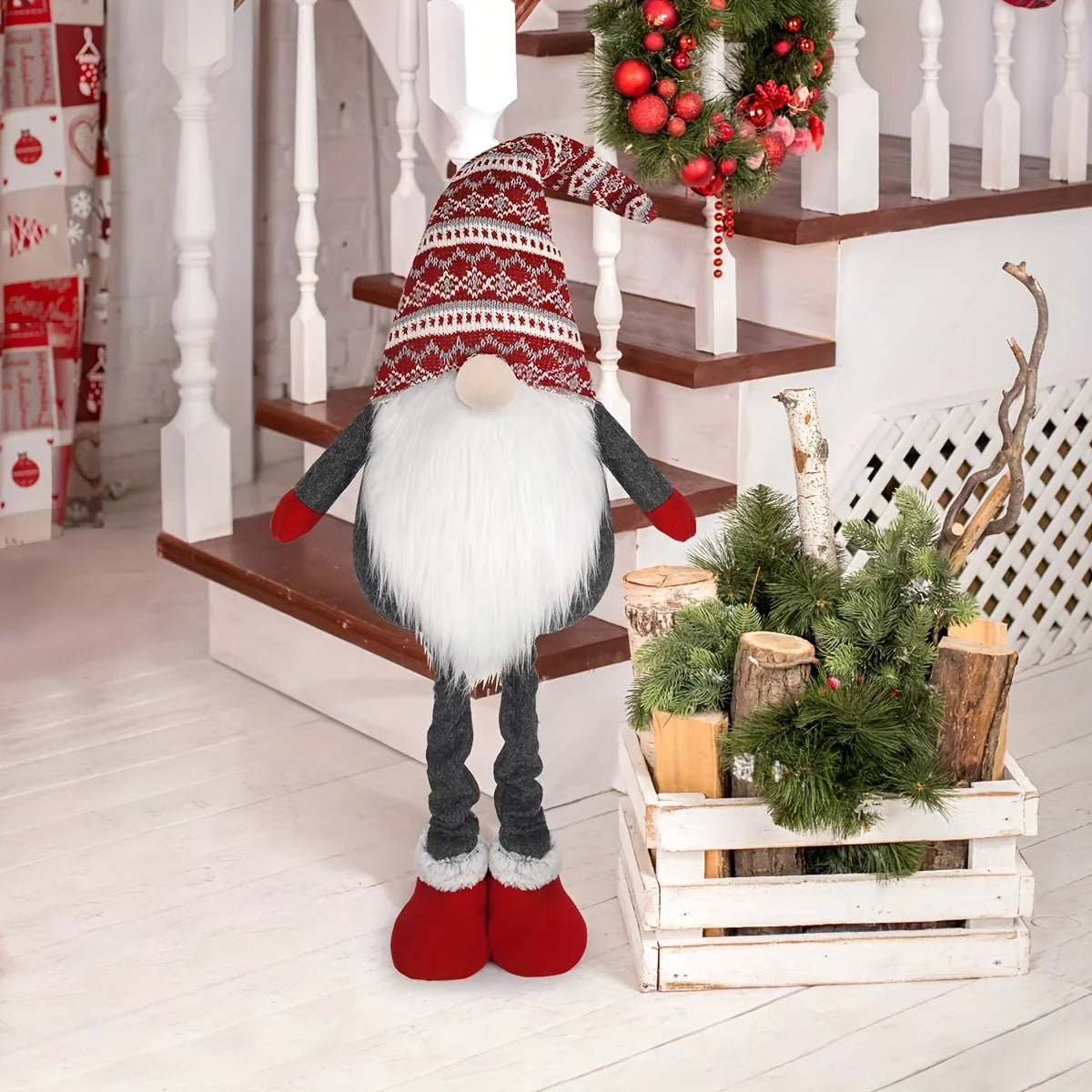 D-FantiX Extra Large 40" Standing Christmas Gnome - Scandinavian Tomte/Nisse Decoration with Retractable Spring Legs, Heavy-Duty Weighted Base, Red & Gray Nordic Colors - Indoor/Outdoor Holiday Decor for Home, Garden, or Gift House Of Avana