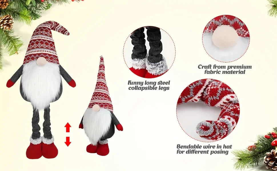 D-FantiX Extra Large 40" Standing Christmas Gnome - Scandinavian Tomte/Nisse Decoration with Retractable Spring Legs, Heavy-Duty Weighted Base, Red & Gray Nordic Colors - Indoor/Outdoor Holiday Decor for Home, Garden, or Gift House Of Avana