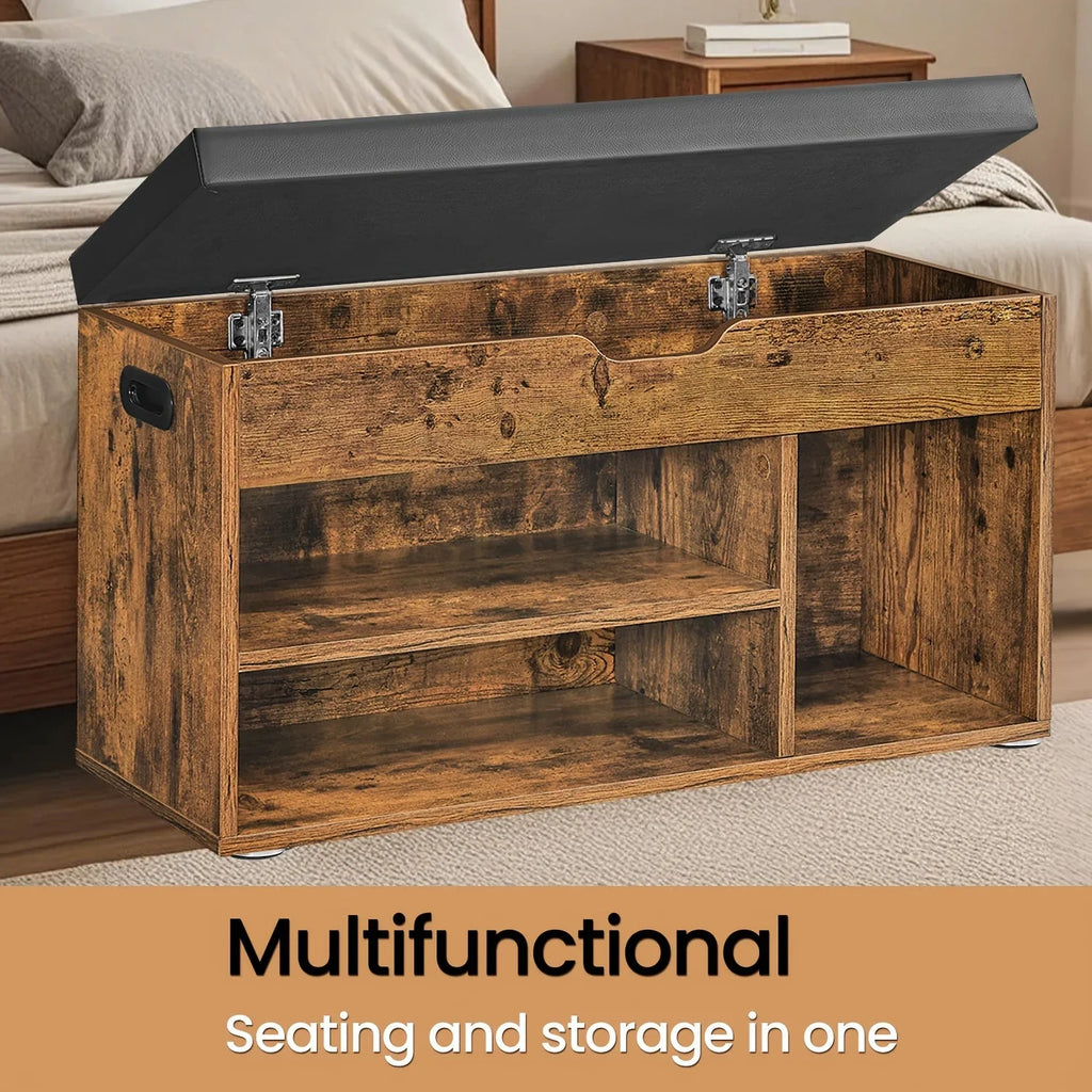 Extra Long Shoe Storage Bench With Cushioned Seat - 39.4 Inch Entryway Organizer, Hidden Storage Ottoman For Living Room, Holds 300lbs House Of Avana