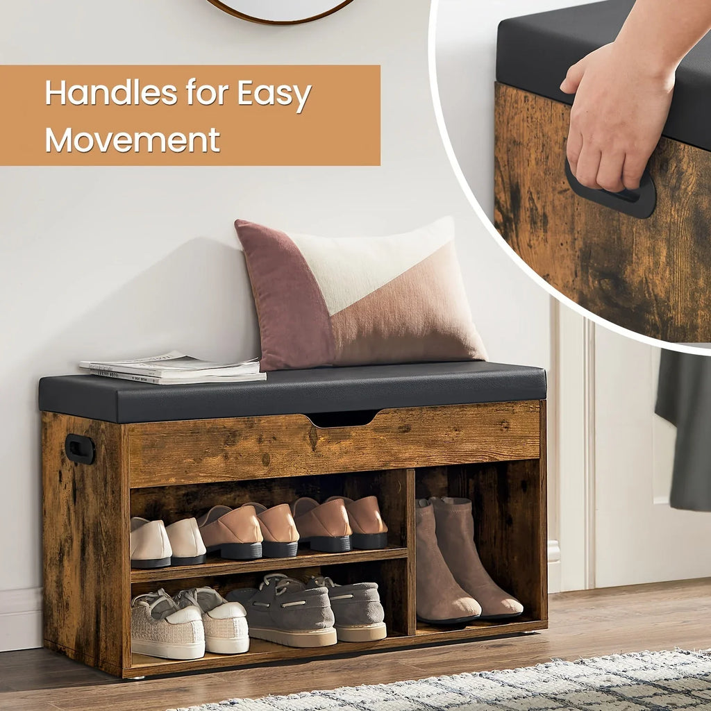Extra Long Shoe Storage Bench With Cushioned Seat - 39.4 Inch Entryway Organizer, Hidden Storage Ottoman For Living Room, Holds 300lbs House Of Avana