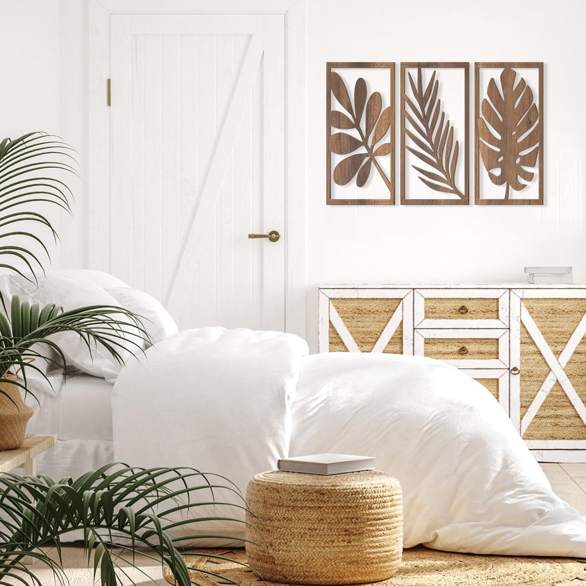 Wall Pediment - Tropical Leaf Design Wooden Natural