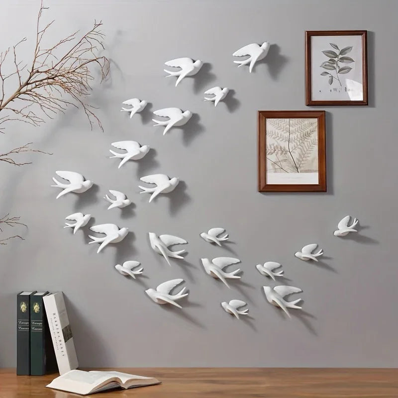Ceramic Swallow Wall Decor Set, Contemporary Style White Bird Wall Hangings for Living Room, Bedroom, Dining Room Decor - 3D Ceramic Bird Wall Art Sculptures - House Of Avana