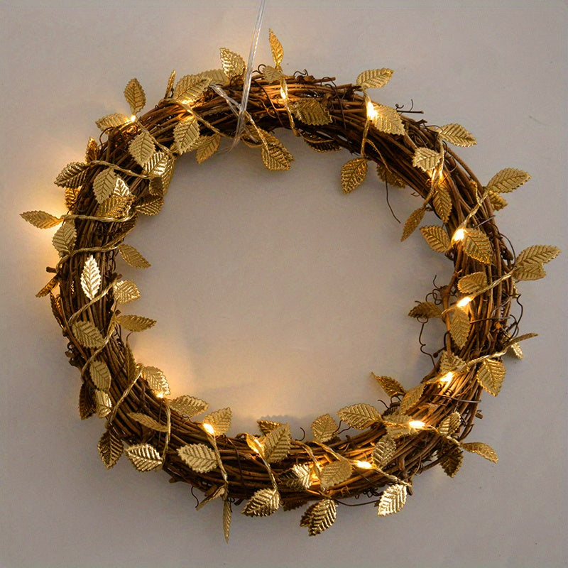 3m/30LED Golden Leaf Garland Fairy Lights, Warm White String Lighting, Battery Operated (2x Not Included), Elegant Decoration for Home, Christmas, Thanksgiving, Table, Weddings, Artificial Plant Decor - No Feathers, No Batter House Of Avana