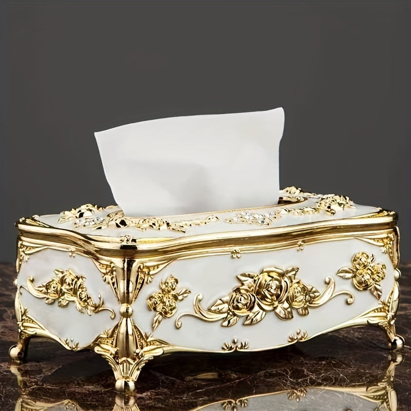 Tissue Box Holder - Metal Golden Silvery