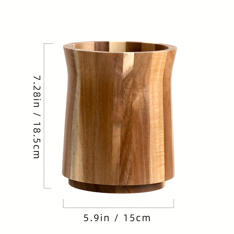 LEEAN Acacia Wood Utensil Holder - 360° Rotating Kitchen Organizer with 7.2in & 5.9in Compartments, Natural Wood Farmhouse Decor for Spatulas, Whisks & Cooking Tools, Wooden Kitchen Accessories, Modern Countertop, Sturdy Con House Of Avana
