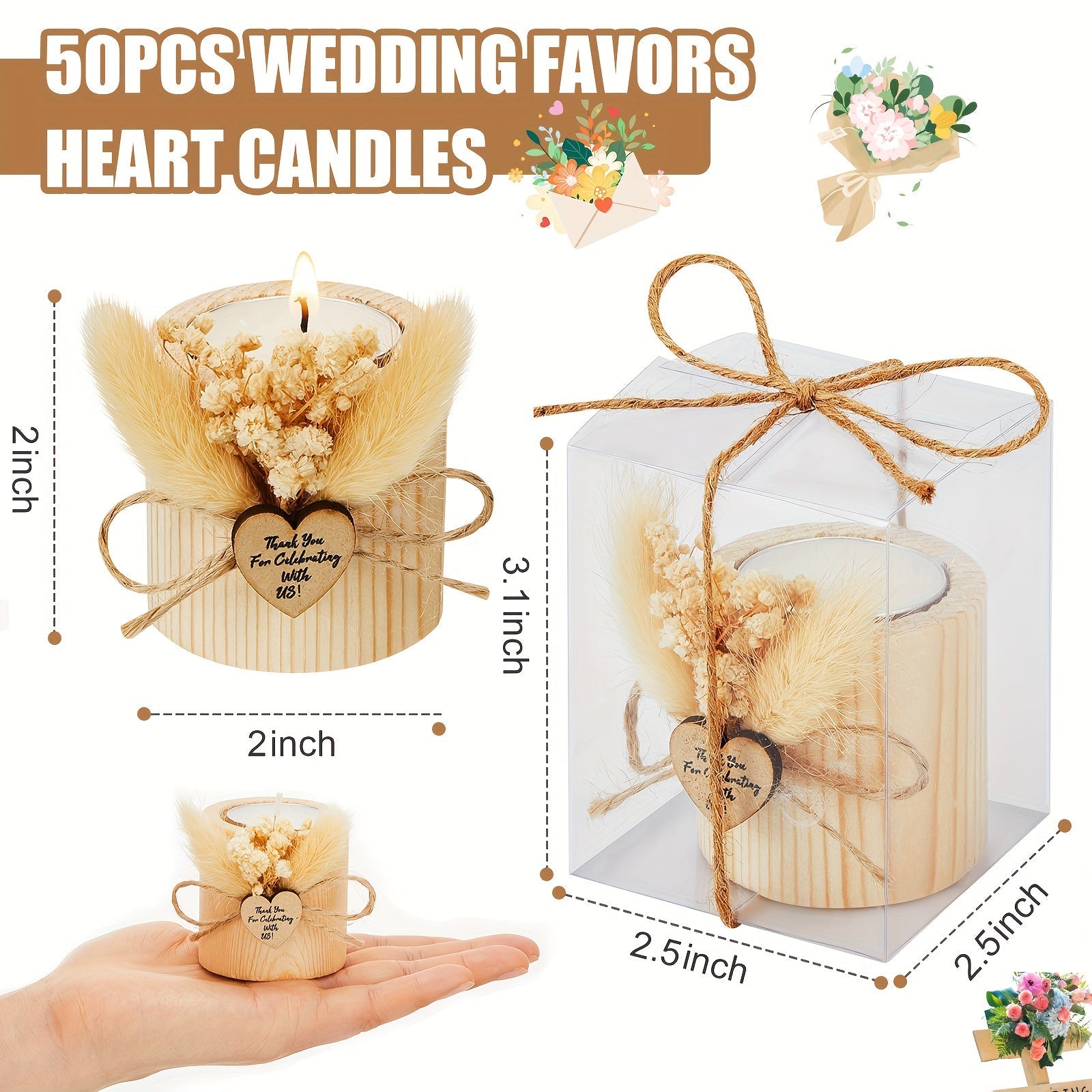 [Light Brown Wedding Party Candle Gifts] 50pcs Rustic Wedding Favor Candle Holders Bridal Shower Favors Candles Wedding Party Favors Wedding Wooden Candle Gifts Wedding Souvenirs for Guest Romantic Gifts Wedding Decorations, House Of Avana