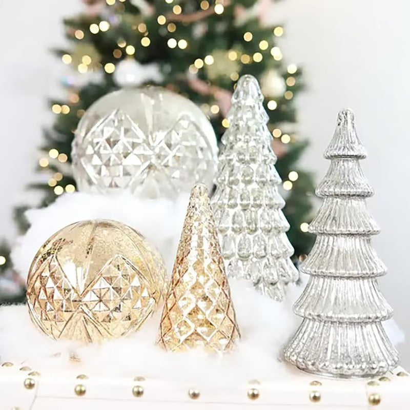 5pcs Luminous Christmas Tree Statue Ornament - Golden Silvery Luminous Christmas Tree, Exquisite Christmas Festival Decoration Ornament&Plaque - Suitable for Room Desktop Home Decoration - Suitable for Black Friday Home Party House Of Avana