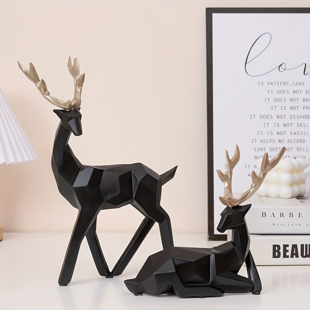 Modern Minimalist Resin Deer & Reindeer Sculpture - & Golden Abstract Animal Figurine, Elegant Home Decor for Living Room, Bedroom, Office, Christmas, Indoor Decoration, Scandinavian Style, Decorative Figurine, Office Decorat House Of Avana