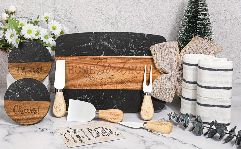 House Warming Gifts New Home, 11pcs Housewarming Gifts Basket for New House, Unique Housewarming Gift Baskets for Couples, Clients, Women (Black Marble) House Of Avana