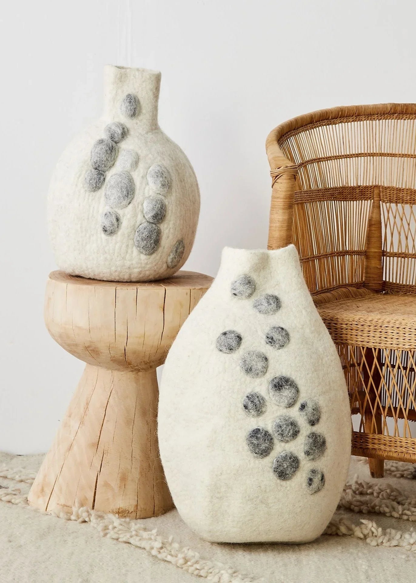 Pebble Hand-Felted Wool Gourd Basket Kanju Interiors