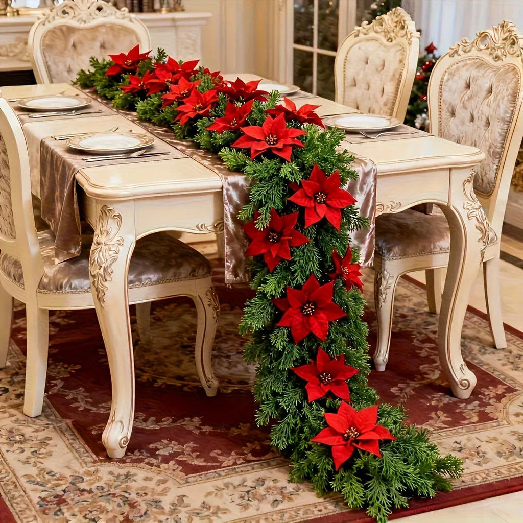 1pc Large Christmas Artificial Red Poinsettia Pine Branches, Realistic Vines and Home Decor for Indoor/Outdoor Holiday Decoration, Suitable for Various Festive Ornaments, Christmas Tree Decorations, Christmas Tree Ornaments House Of Avana