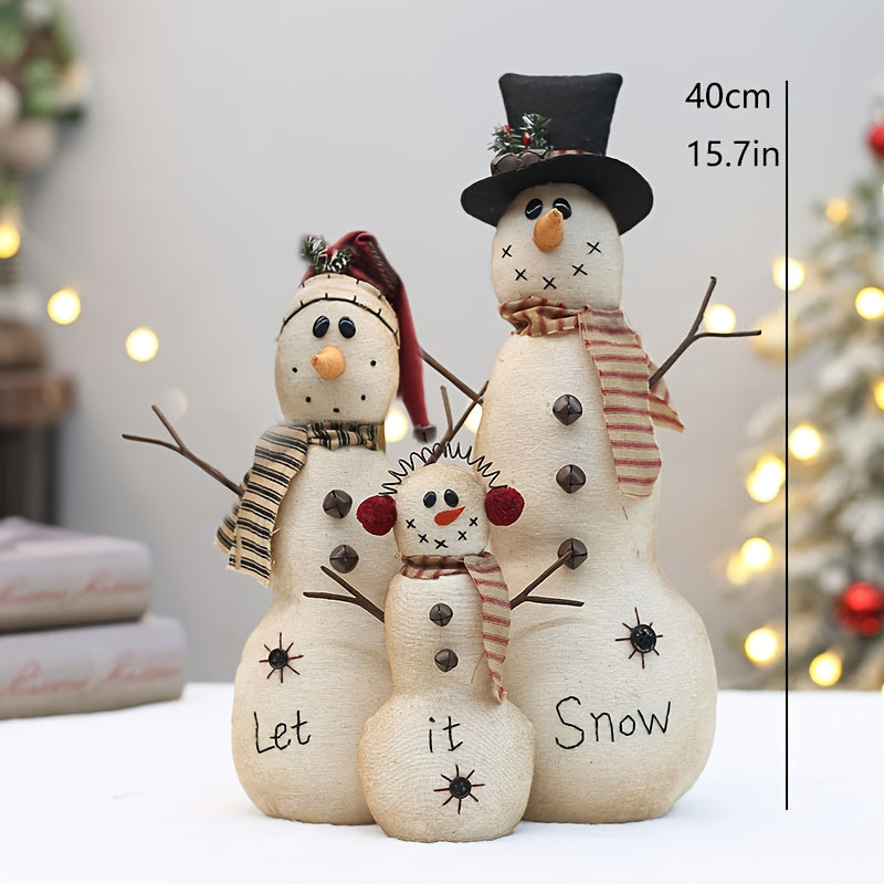 1pc 3-Snowman Family Set-Like Doll Christmas Decoration - Small Stacked Snowmen Figures with "Let It Snow" Label-Like Tags, Durable Non-Toxic Material for /Outdoor Tabletop, Window Sill & Holiday Party Gift (-Free Assembly House Of Avana
