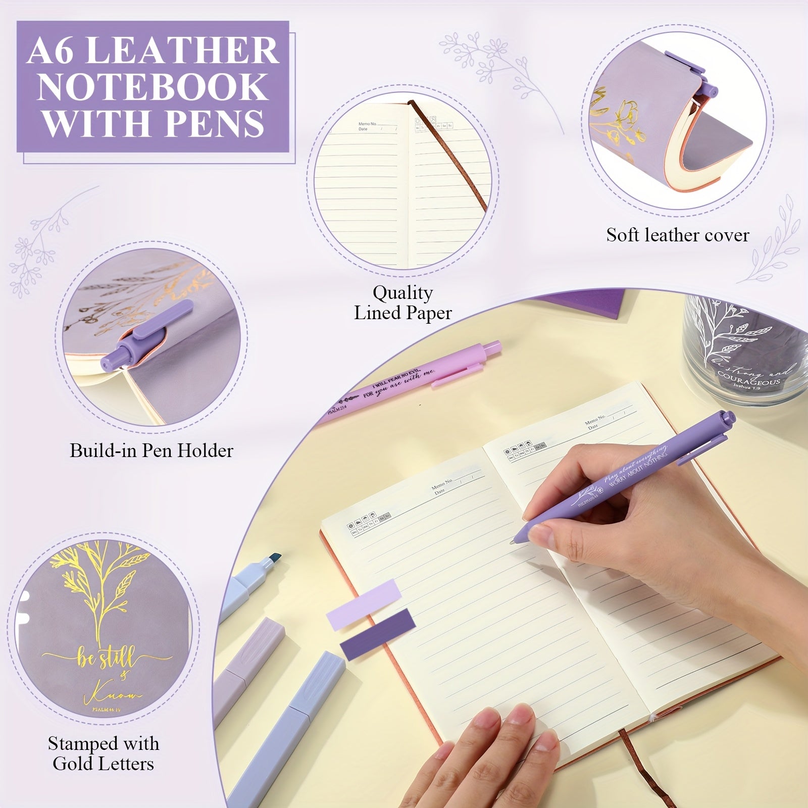 29pcs Bible Journaling Kit 16oz Glass Cup Canvas Bag Leather Notebook Highlighters And Pens Sticky Note Tapes Gift Bible Study Supplies for Teacher Women Men Party Packs (Boho, Purple) House Of Avana
