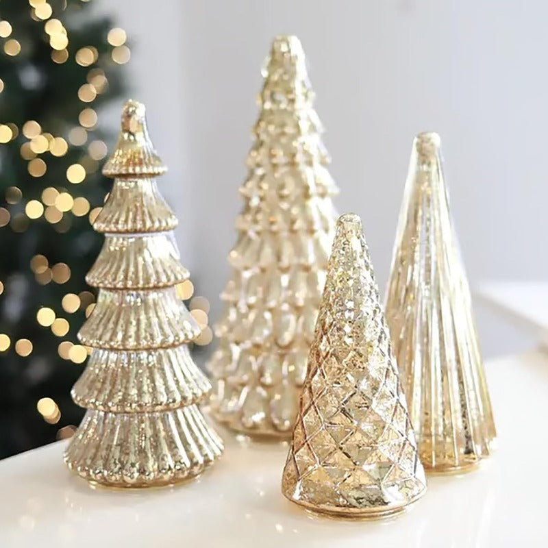 5pcs Luminous Christmas Tree Statue Ornament - Golden Silvery Luminous Christmas Tree, Exquisite Christmas Festival Decoration Ornament&Plaque - Suitable for Room Desktop Home Decoration - Suitable for Black Friday Home Party House Of Avana