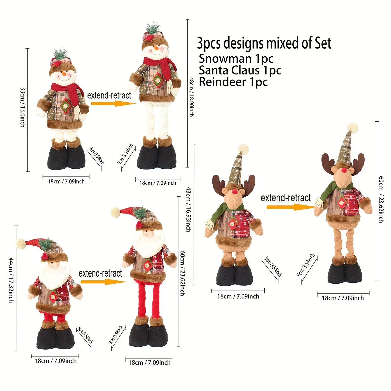 S Set 50cm Tall Retractable Legged Christmas Dolls - Extended Height, No Electricity Needed, Durable... - House Of Avana