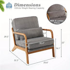 Mid-Century Modern Blue & White Striped Accent Armchair with Lumbar Pillow - 16cm Thick Seat Cushion, Wooden Armrests, Cozy Lounge Chair for Bedroom, Living Room, Reading Nook, Armchair for Living Room, Bedroom Seating, Minim House Of Avana