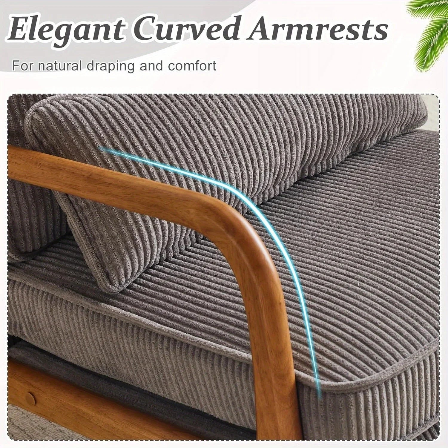 Mid-Century Modern Blue & White Striped Accent Armchair with Lumbar Pillow - 16cm Thick Seat Cushion, Wooden Armrests, Cozy Lounge Chair for Bedroom, Living Room, Reading Nook, Armchair for Living Room, Bedroom Seating, Minim House Of Avana